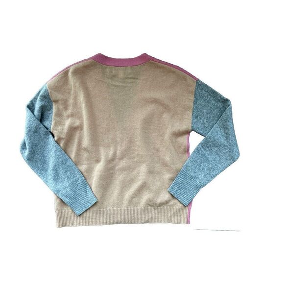MAGASCHONI Colorblock V-neck Cashmere Cardigan Pink Rogue/pebble H/camel Wood M - Picture 3 of 3